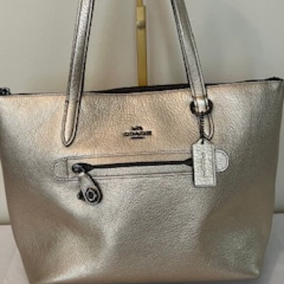 COACH TAYLOR GOLD METALLIC LEATHER TOTE - Picture 3 of 9